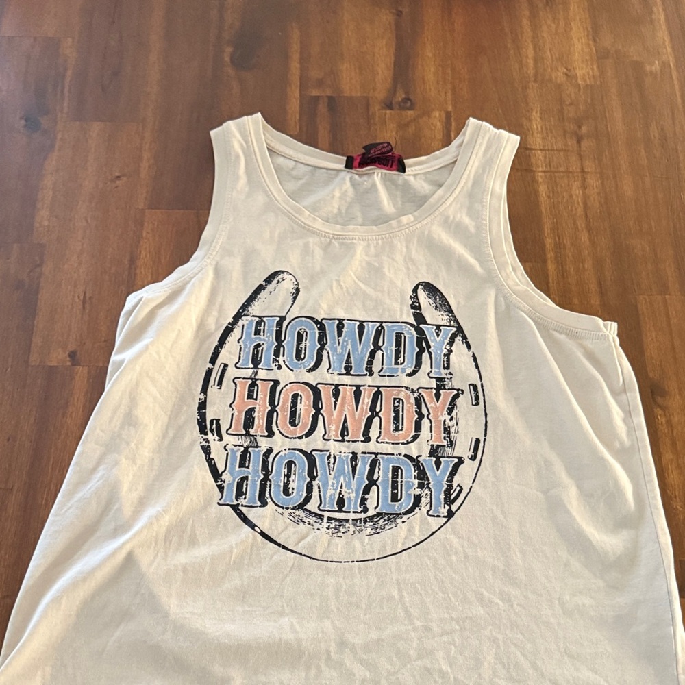 Rock & Roll Cowgirl White Howdy Muscle Tee